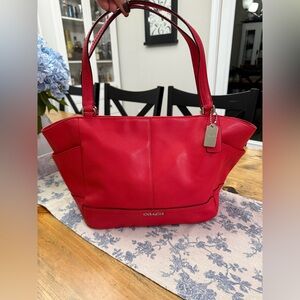 Coach Park Leather Carrie Tote Shoulder Bag Red